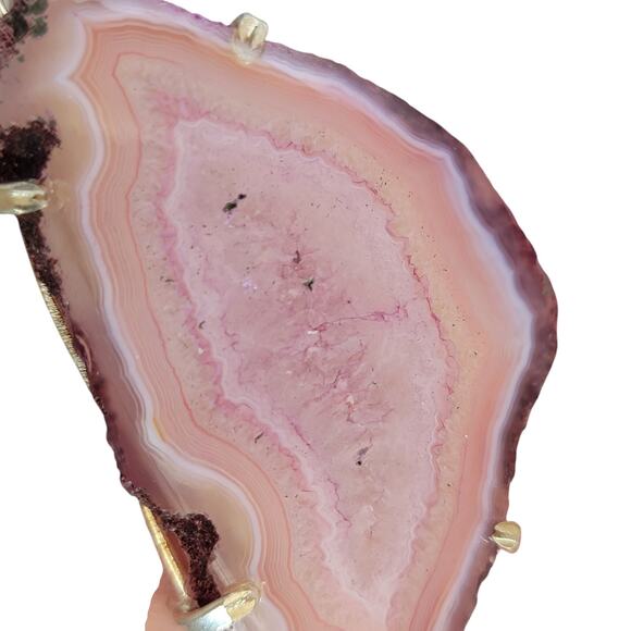 Pink Agate Slice Pendant – Sterling Silver Handmade 2.5" Crystal Necklace - Picture 2 of 10